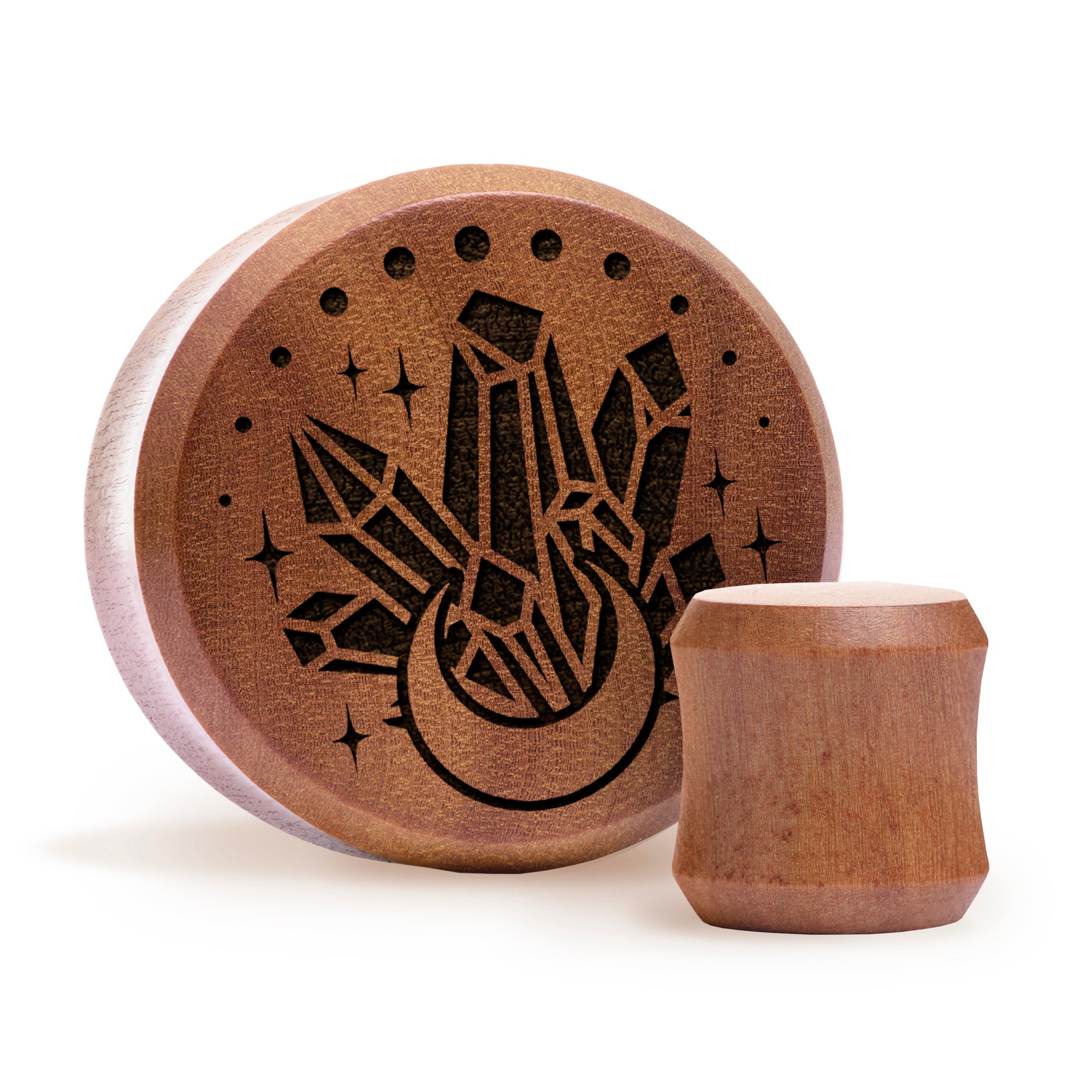 Crystal Moon Plug / Gauge - Saba Wood | Flat Faced Double Flare - Lasered To Order In House At Custom Plugs HQ