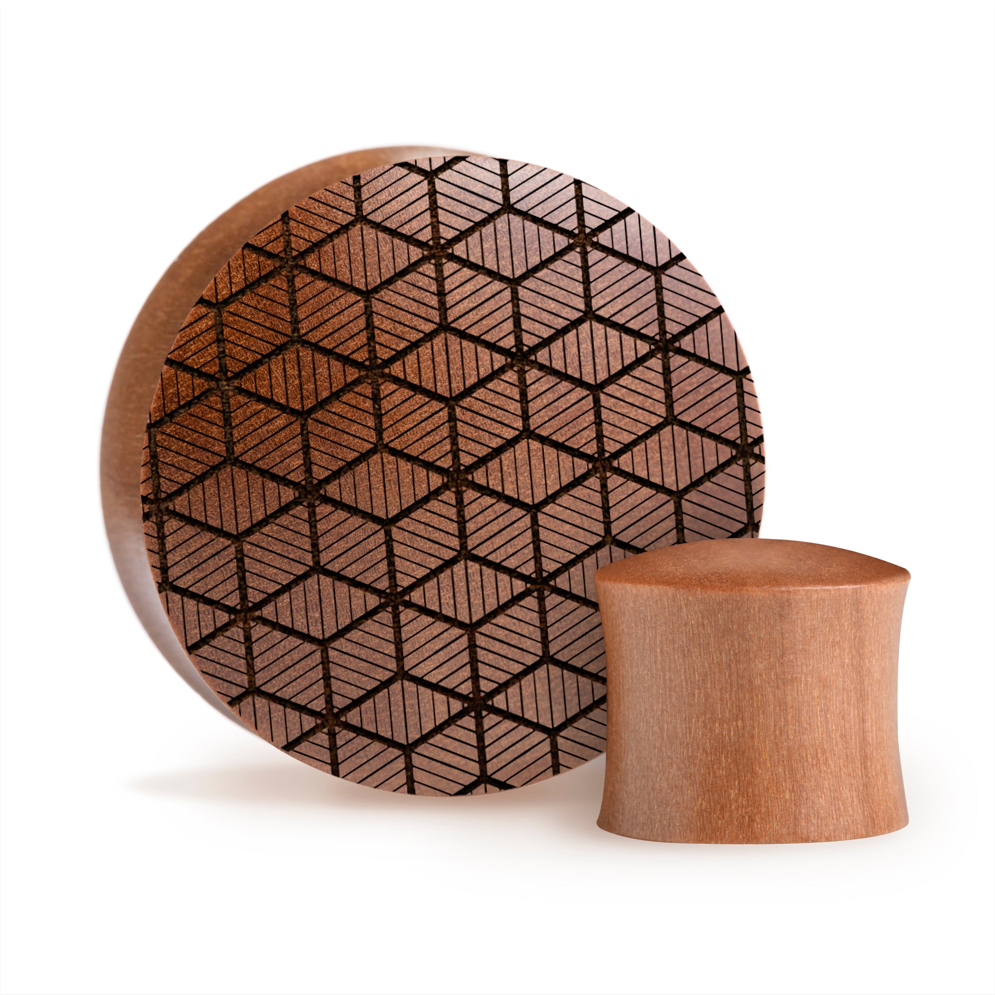 Cuboid Plug / Gauge - Saba Wood | Convex Double Flare - Lasered To Order In House At Custom Plugs HQ