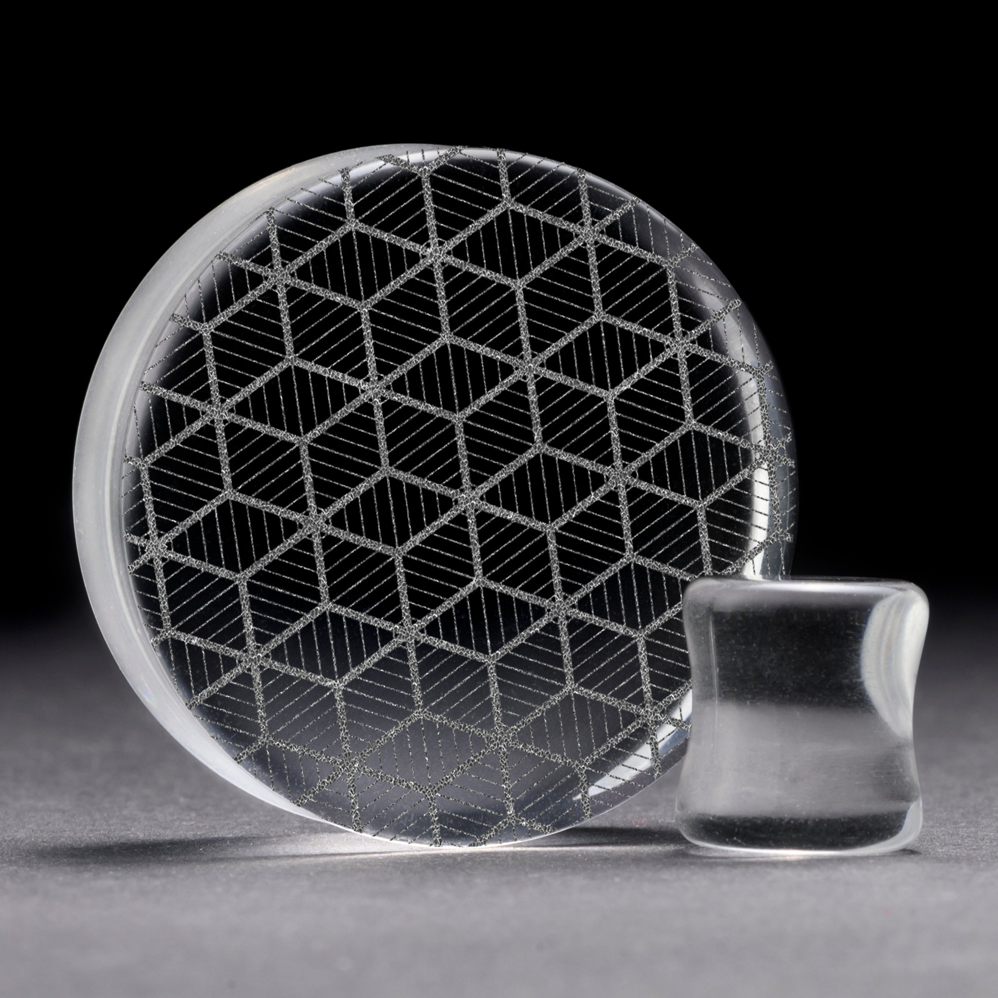 Cuboid Plug / Gauge - Clear Glass | Flat Faced Double Flare - Lasered To Order In House At Custom Plugs HQ