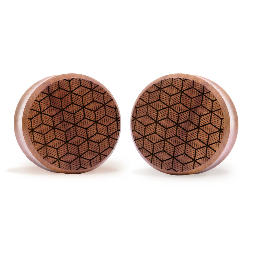 Cuboid Plug / Gauge - Saba Wood | Flat Faced Double Flare - Lasered To Order In House At Custom Plugs HQ
