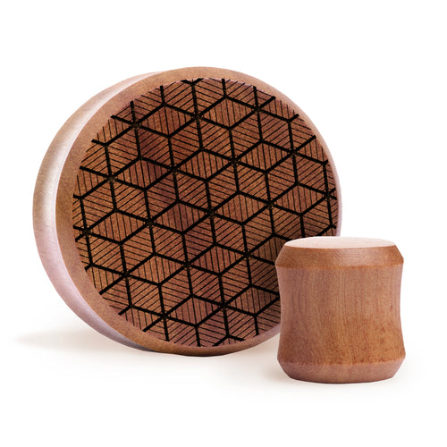 Quaderoid Plug / Gauge - Saba Wood | Doppelaufgeweitet mit flachem Gesicht