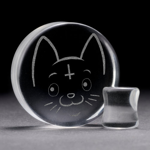 Cult Cat Plug / gauge - klares Glas | Doppelaufgeweitet mit flachem Gesicht