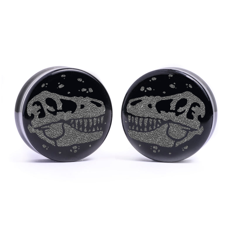 T-Rex Dinosaure Plug / Jauge - Verre noir | Double flare à face plate