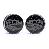 T -Rex Dinosaurier Plug / gauge - Schwarzes Glas | Doppelaufgeweitet mit flachem Gesicht