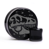 T-Rex Dinosaure Plug / Jauge - Verre noir | Double flare à face plate