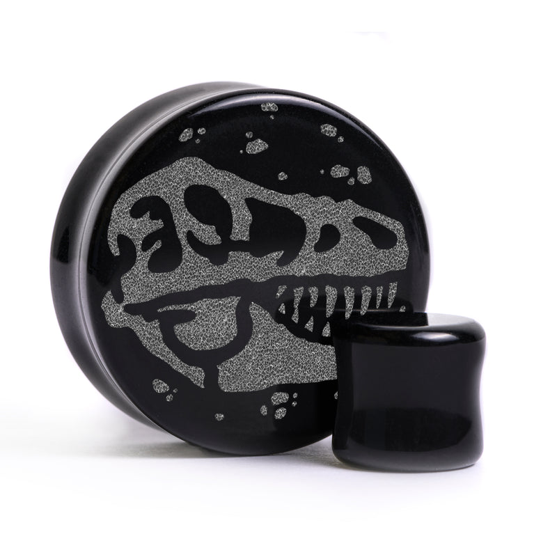 T-Rex Dinosaure Plug / Jauge - Verre noir | Double flare à face plate