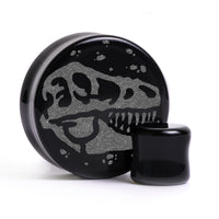 T -Rex Dinosaurier Plug / gauge - Schwarzes Glas | Doppelaufgeweitet mit flachem Gesicht