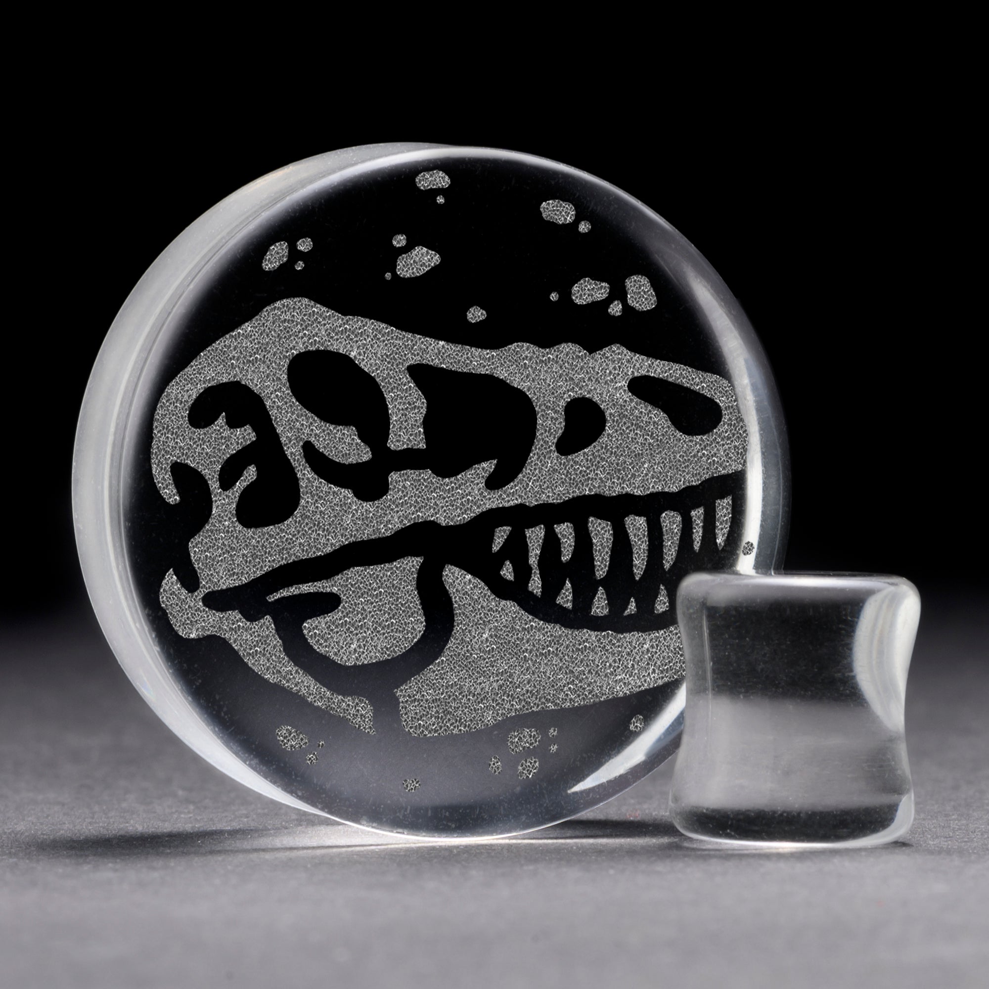 T -Rex Dinosaurier Plug / gauge - klares Glas | Doppelaufgeweitet mit flachem Gesicht