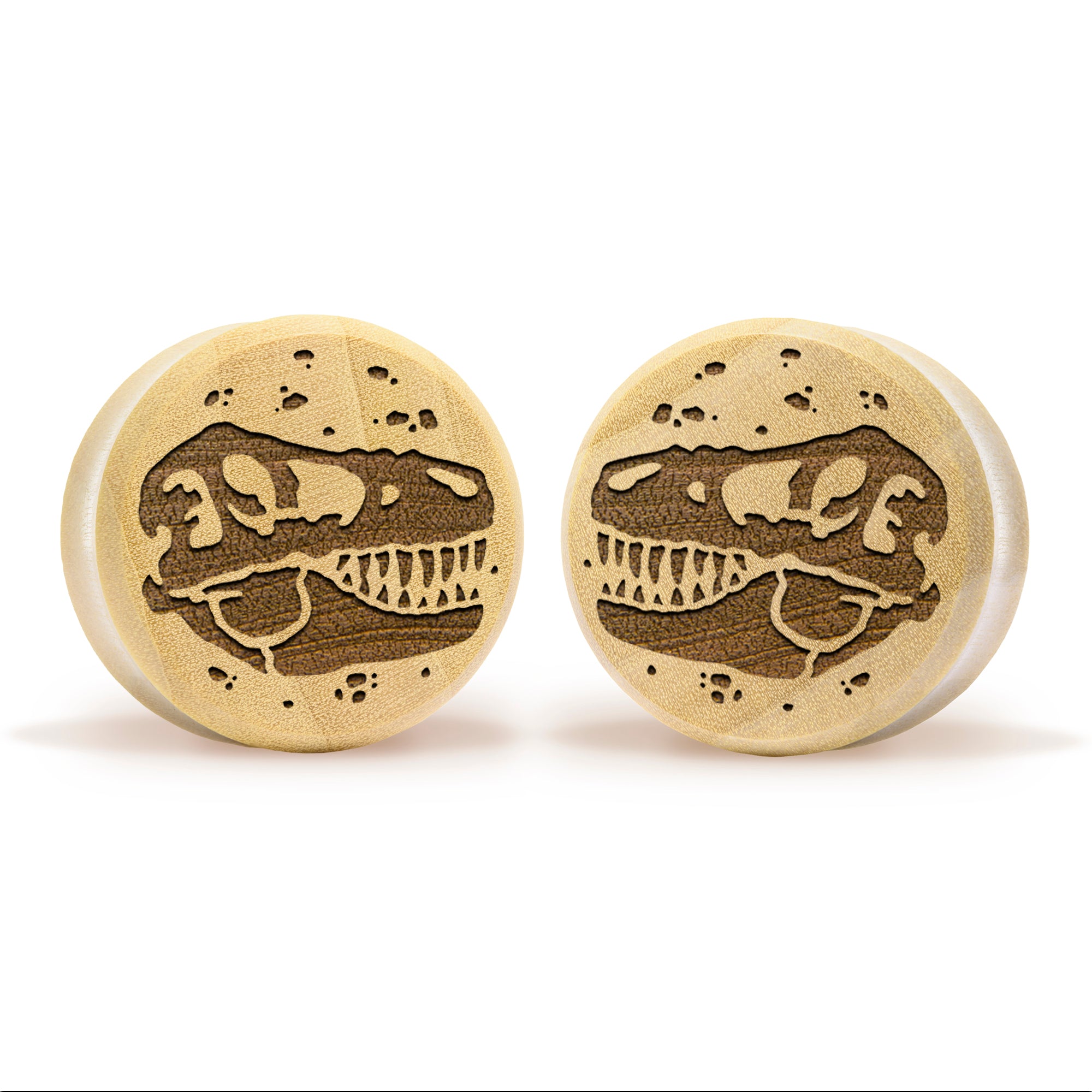 Alternative Tattooed man wearing custom made Sacrificial Lamb Plug / Gauge - Saba Wood | Flat Faced Double Flare