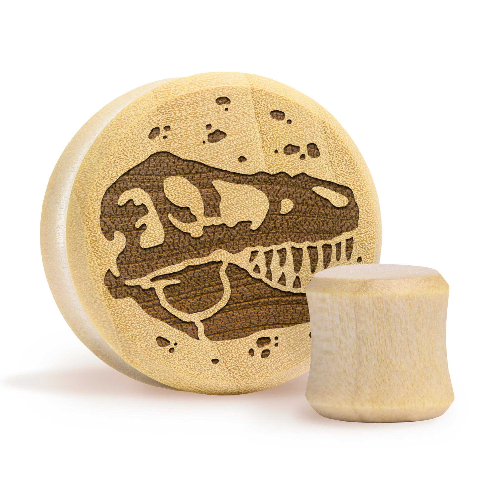 T-Rex Dinosaur Plug / Gauge - Crocodile Wood | Flat Faced Double Flare