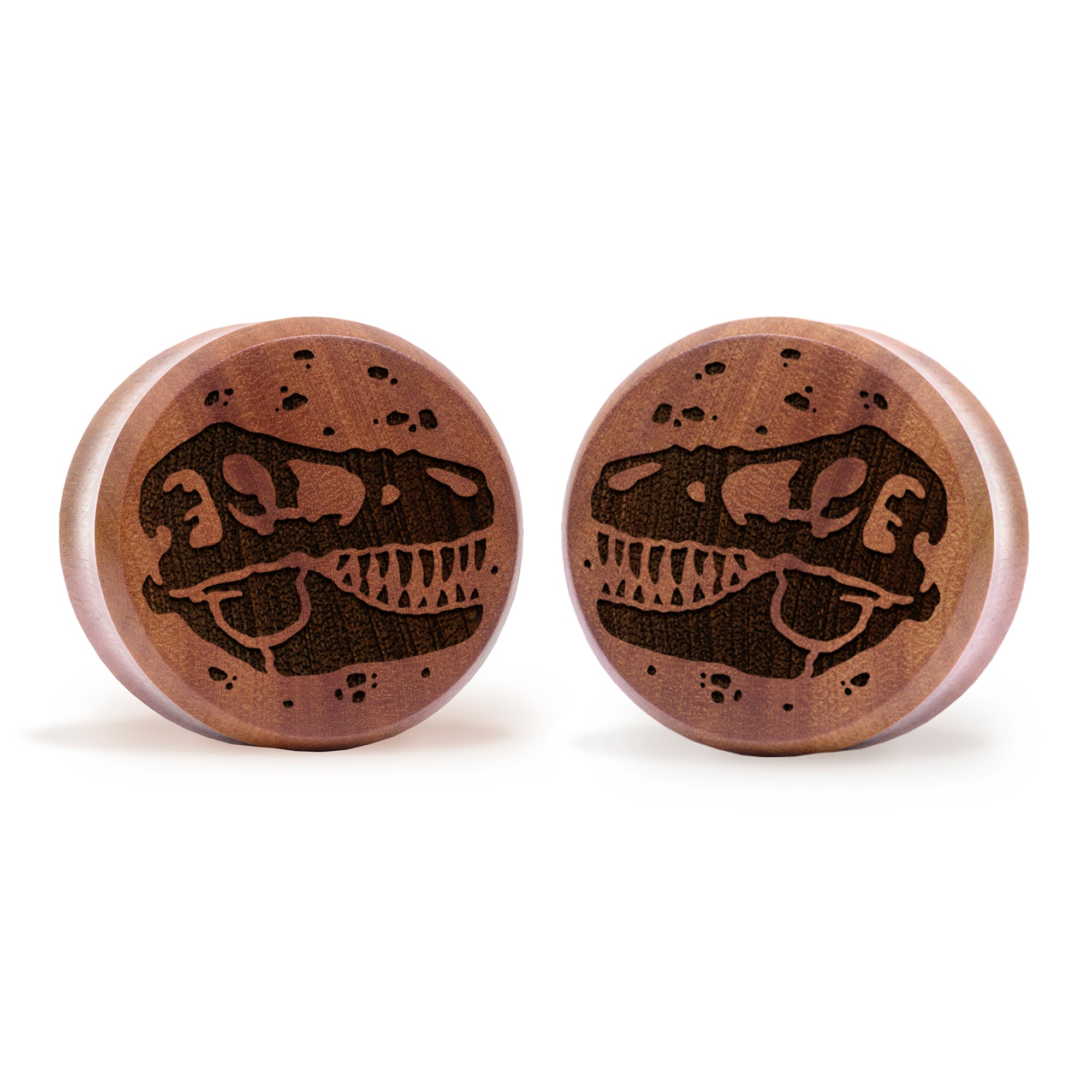 Alternative Tattooed man wearing custom made Sacrificial Lamb Plug / Gauge - Saba Wood | Flat Faced Double Flare
