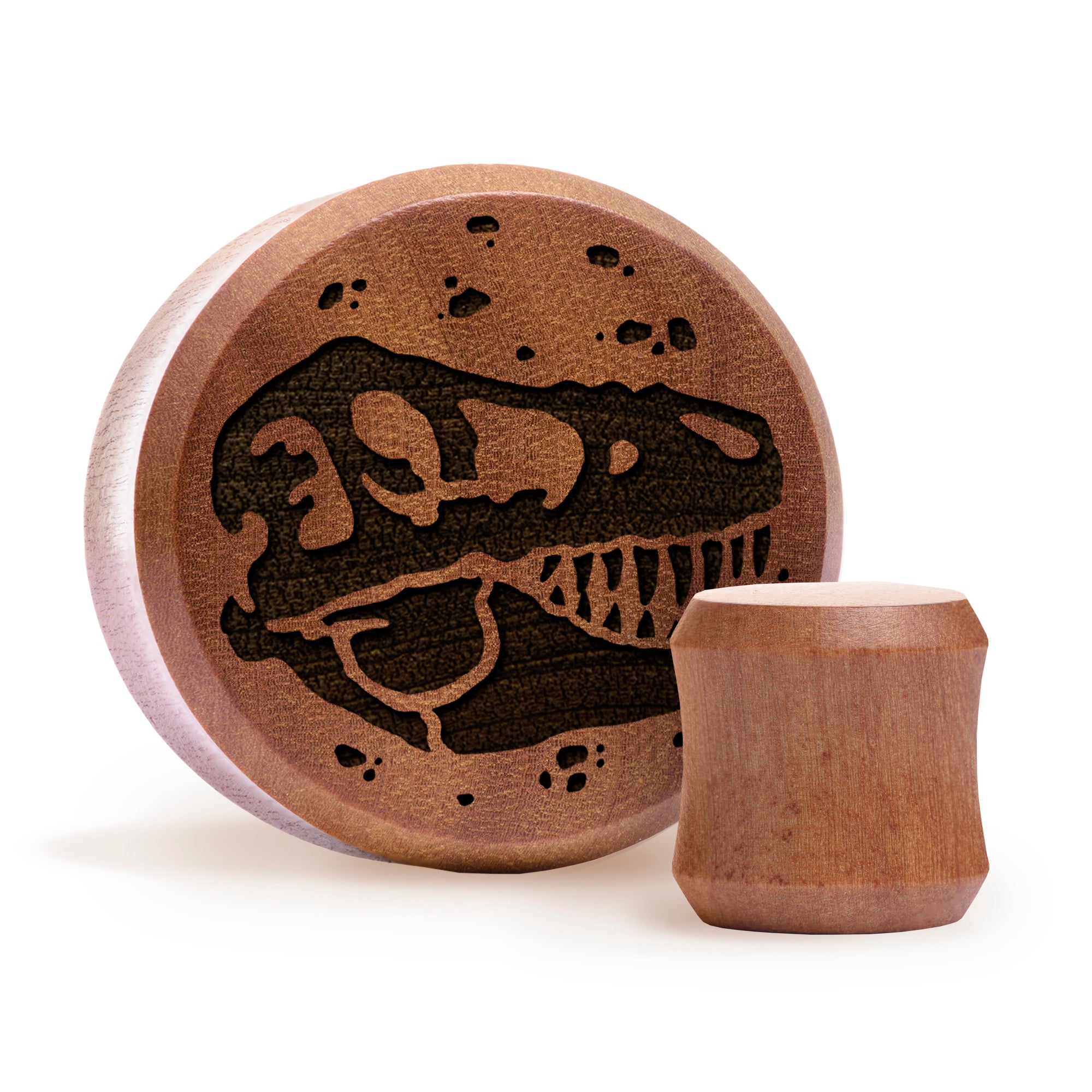 T-Rex Dinosaur Plug / Gauge - Saba Wood | Flat Faced Double Flare