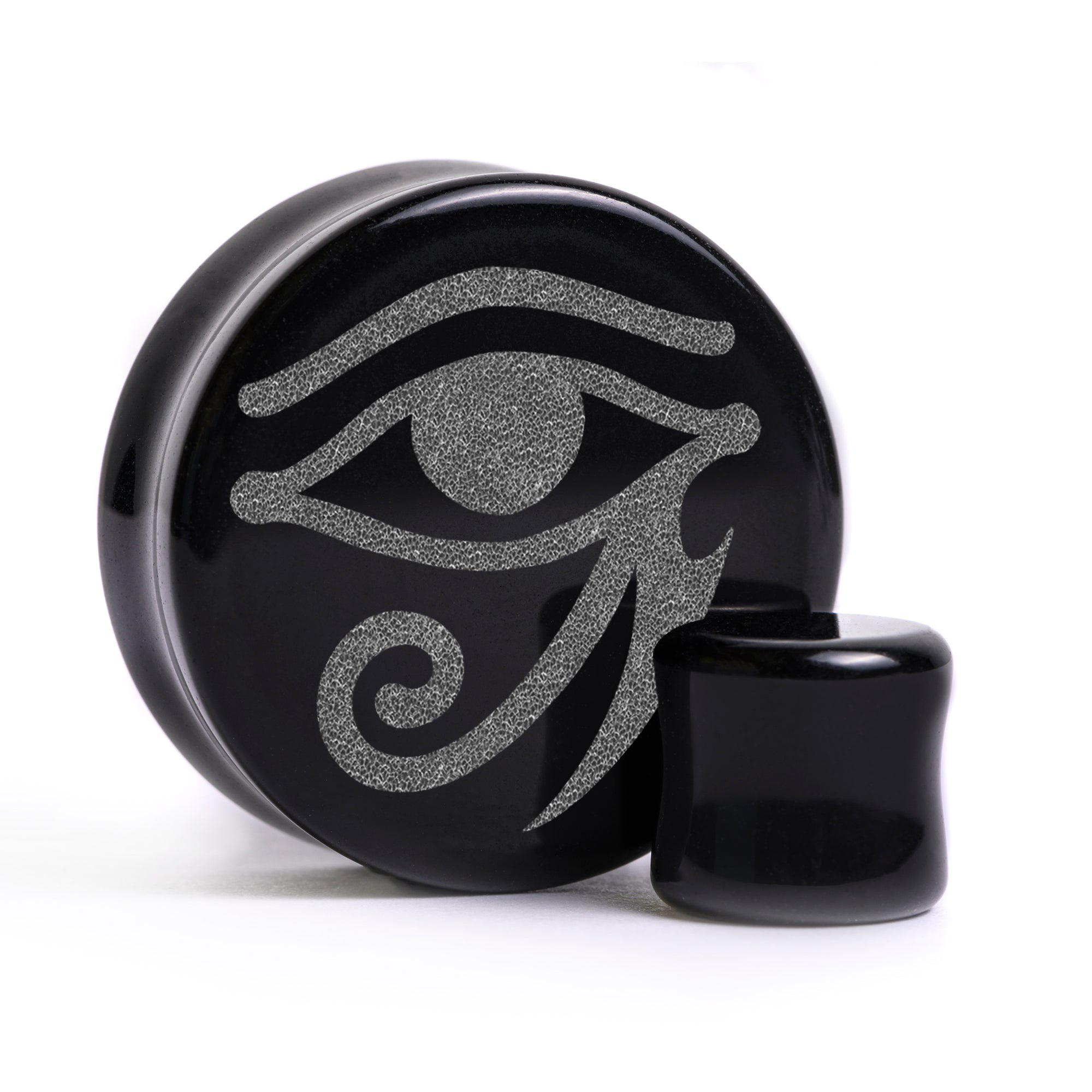 Egyptian Plug / Gauge - Black Glass | Flat Faced Double Flare - Lasered To Order In House At Custom Plugs HQ