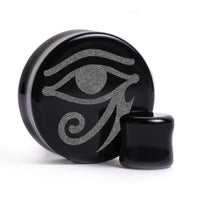 Egyptian Plug / Gauge - Black Glass | Flat Faced Double Flare - Lasered To Order In House At Custom Plugs HQ