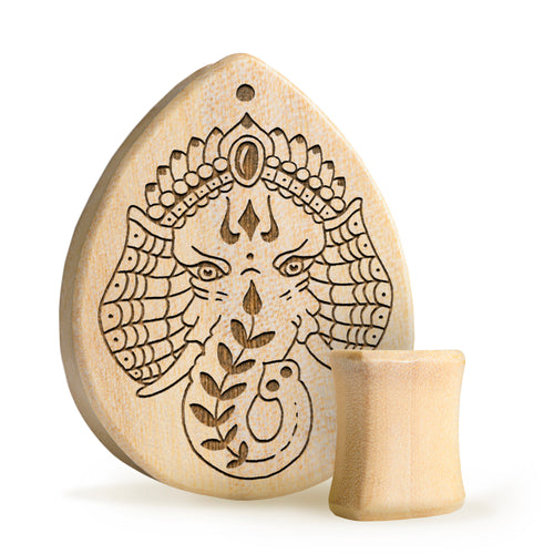 Elephant Plug / Gauge - Teardrop Crocodile Wood | Flat Faced Double Flare