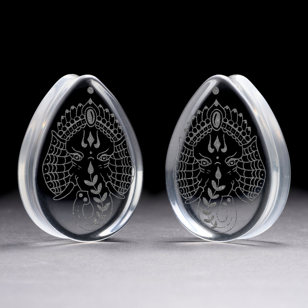 Elephant Plug / Gauge - Teardrop Clear Glass | Flat Faced Double Flare - Lasered To Order In House At Custom Plugs HQ