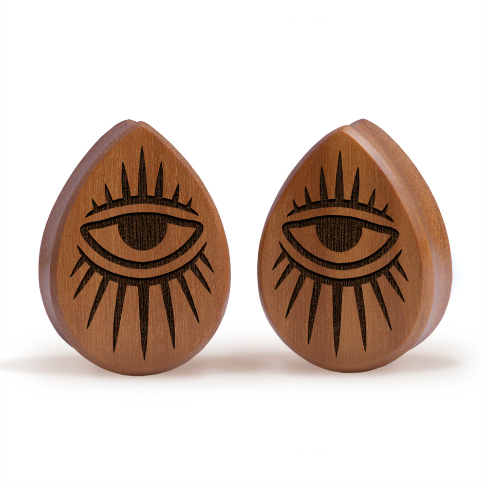 Eye Plug / Gauge - Teardrop Saba Wood | Flat Faced Double Flare - Lasered To Order In House At Custom Plugs HQ