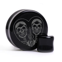 Plug FU2 cœur tête de mort / calibre - Verre noir | Double flare à face plate