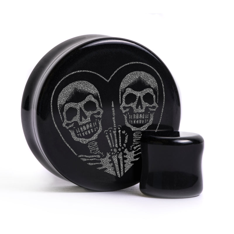 Plug FU2 cœur tête de mort / calibre - Verre noir | Double flare à face plate