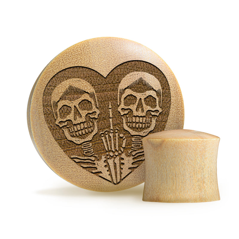 FU2 Plug cœur et crâne / Gauge - Bois de crocodile | Double flare convexe