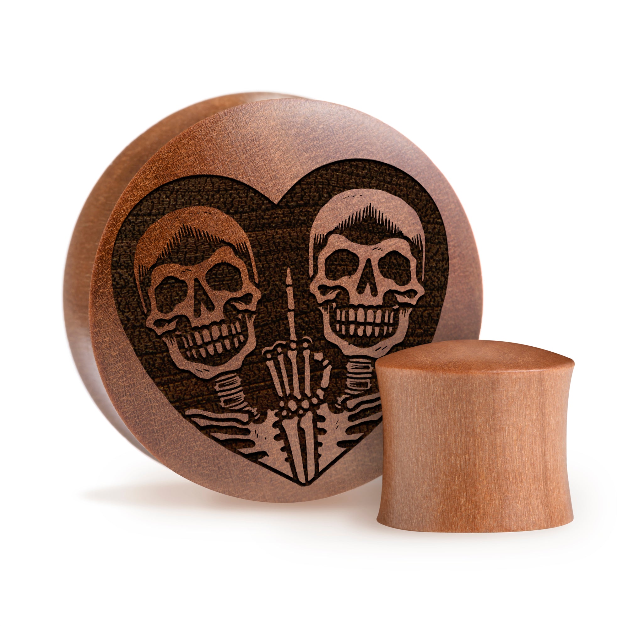 FU2 Heart Skull Plug / Gauge - Saba Wood | Convex Double Flare - Lasered To Order In House At Custom Plugs HQ