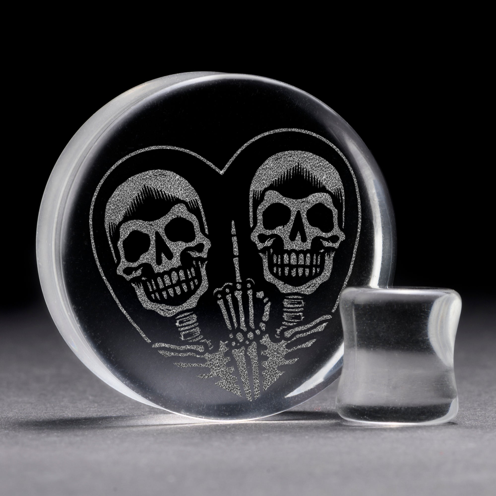 FU2 Heart Skull Plug / Gauge - Clear Glass | Flat Faced Double Flare