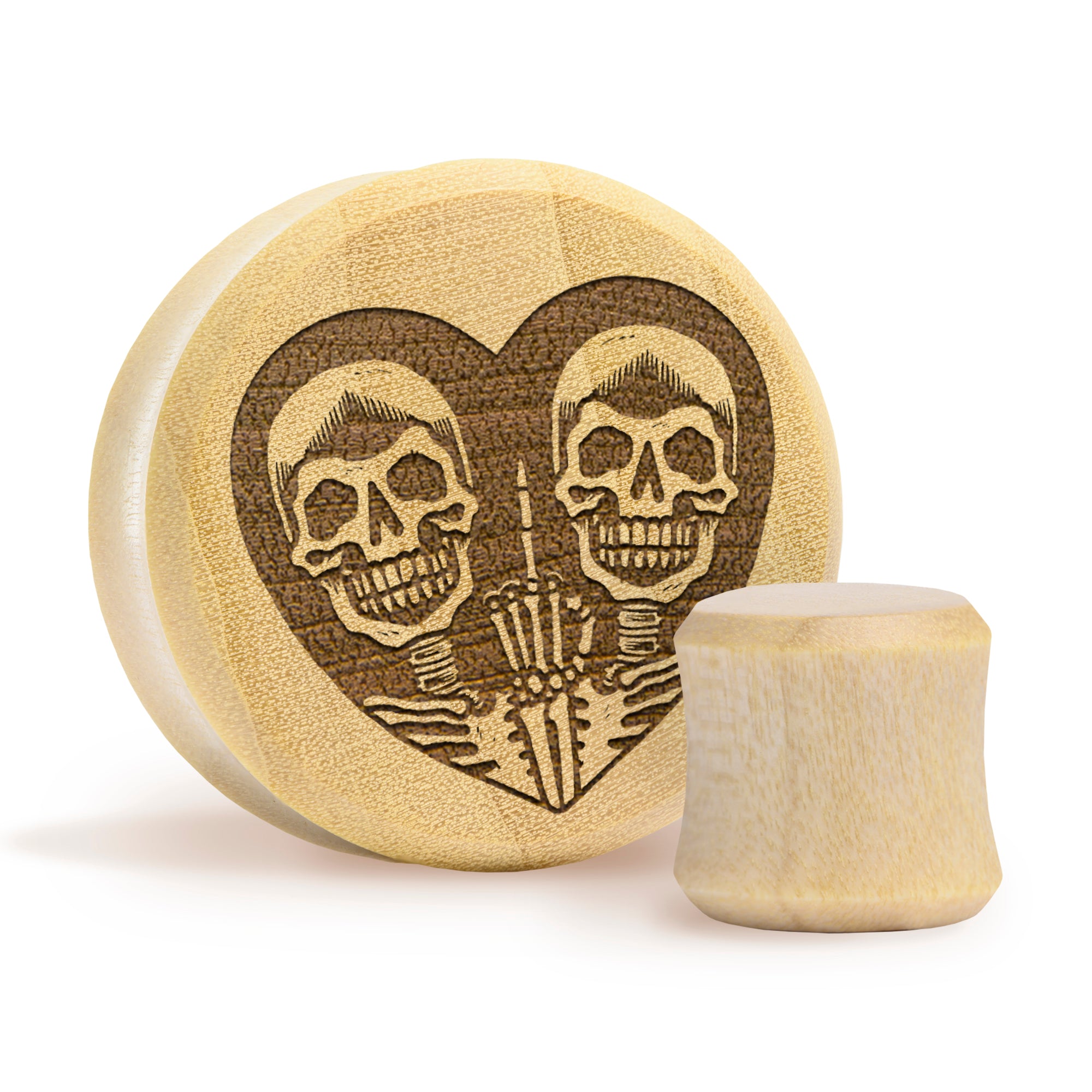 FU2 Heart Skull Plug / Gauge - Crocodile Wood | Flat Faced Double Flare - Lasered To Order In House At Custom Plugs HQ