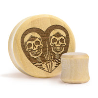 FU2 Heart Skull Plug / Gauge - Crocodile Wood | Flat Faced Double Flare - Lasered To Order In House At Custom Plugs HQ