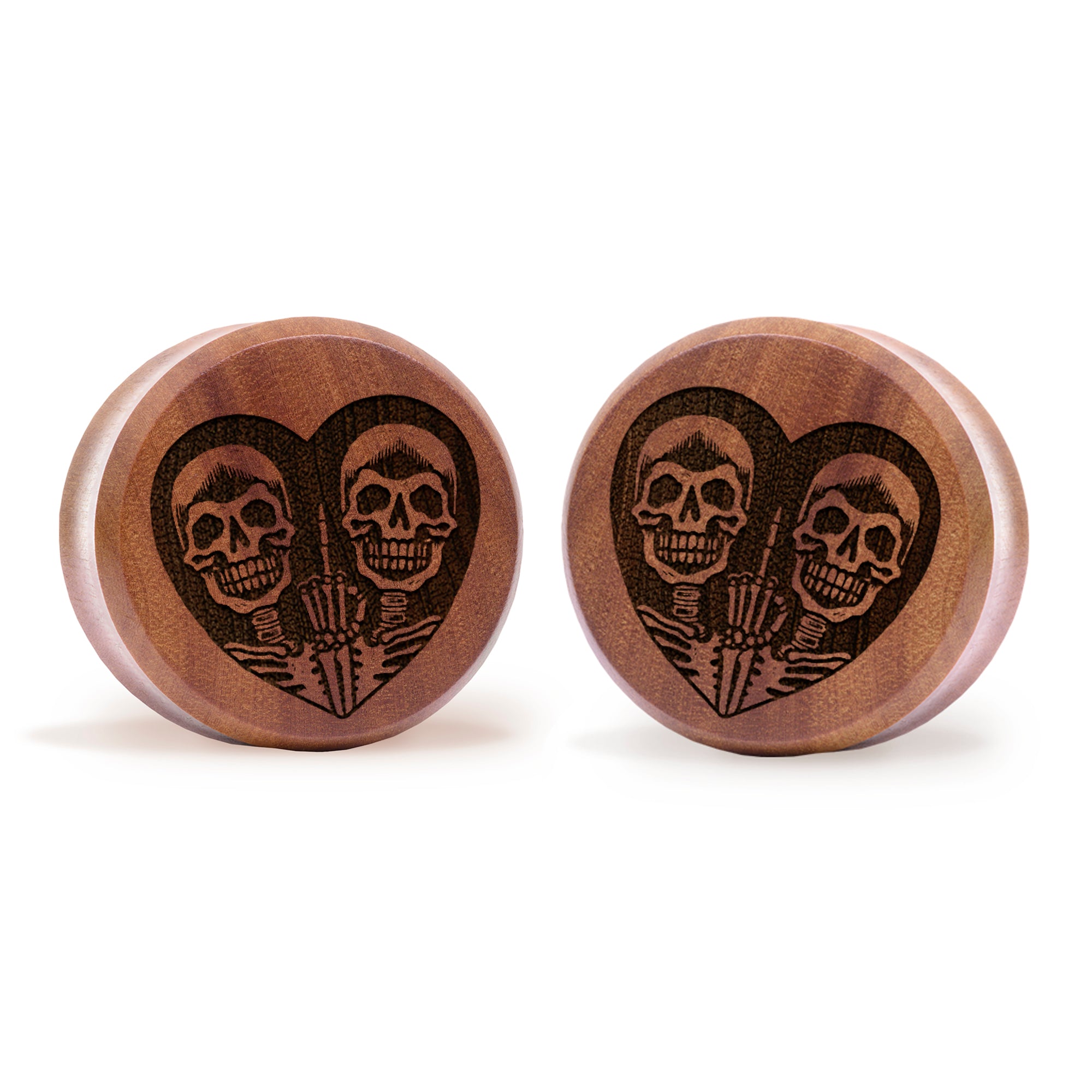 FU2 Heart Skull Plug / Gauge - Saba Wood | Convex Double Flare