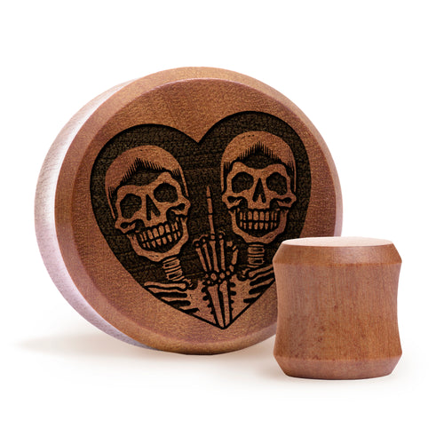 FU2 Herzschädel Plug / gauge - Saba Wood | Doppelaufgeweitet mit flachem Gesicht