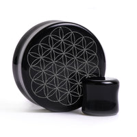 Blume of Life Plug / gauge - Schwarzes Glas | Doppelaufgeweitet mit flachem Gesicht