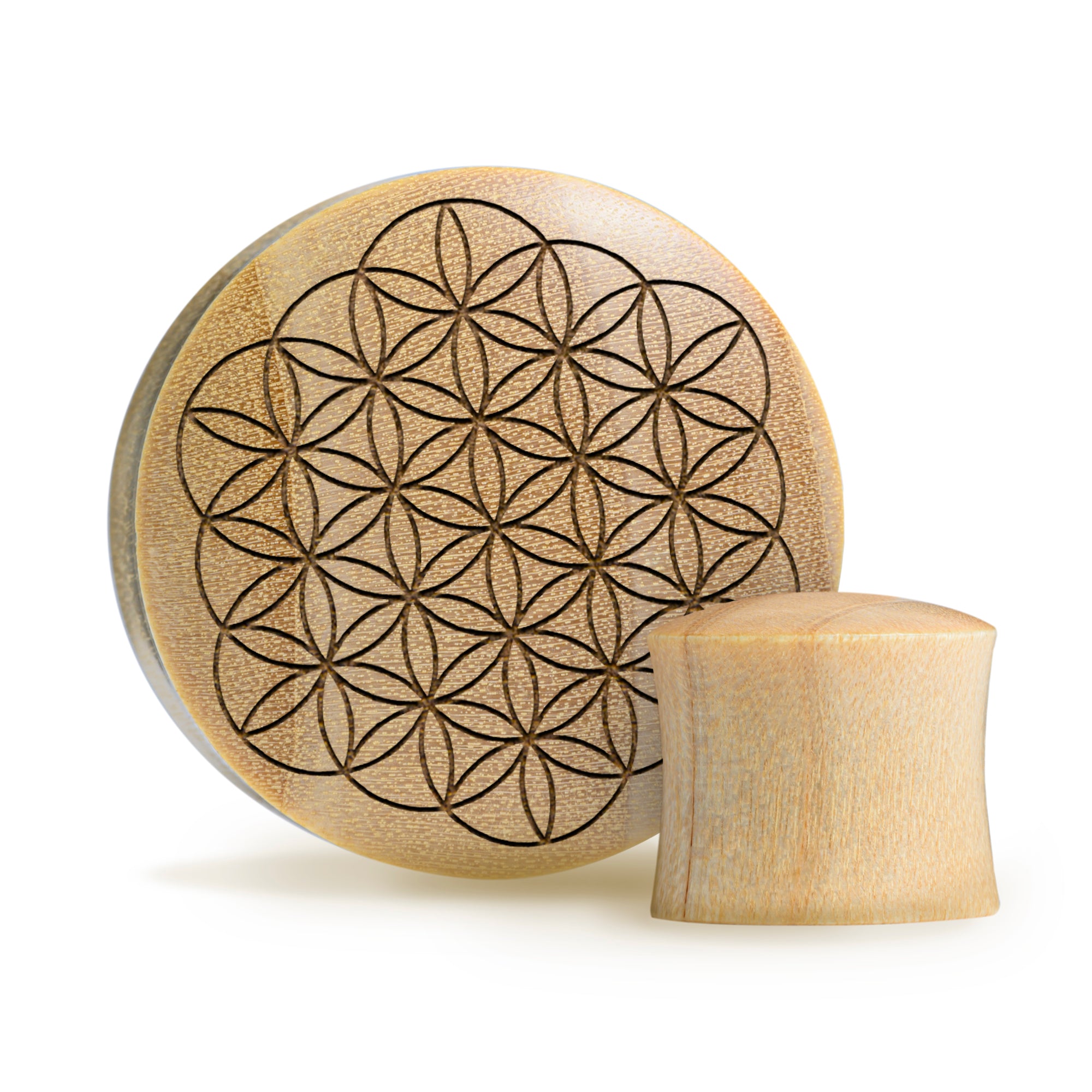 Flower Of Life Plug / Gauge - Crocodile Wood | Convex Double Flare - Lasered To Order In House At Custom Plugs HQ
