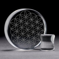 Flower Of Life Plug / Gauge - Clear Glass | Flat Faced Double Flare - Lasered To Order In House At Custom Plugs HQ