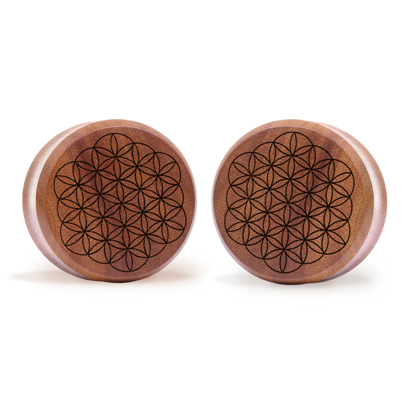 Plug Fleur de Vie / Jauge - Bois de Saba | Double flare à face plate