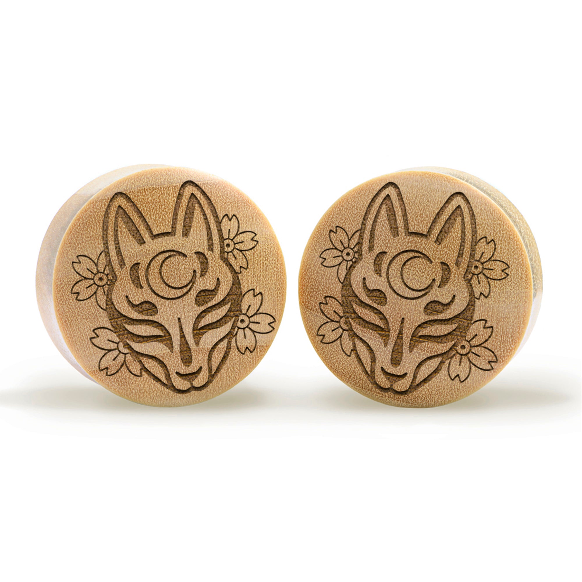 Kitsune Fox Mask Plug / Gauge - Crocodile Wood | Convex Double Flare