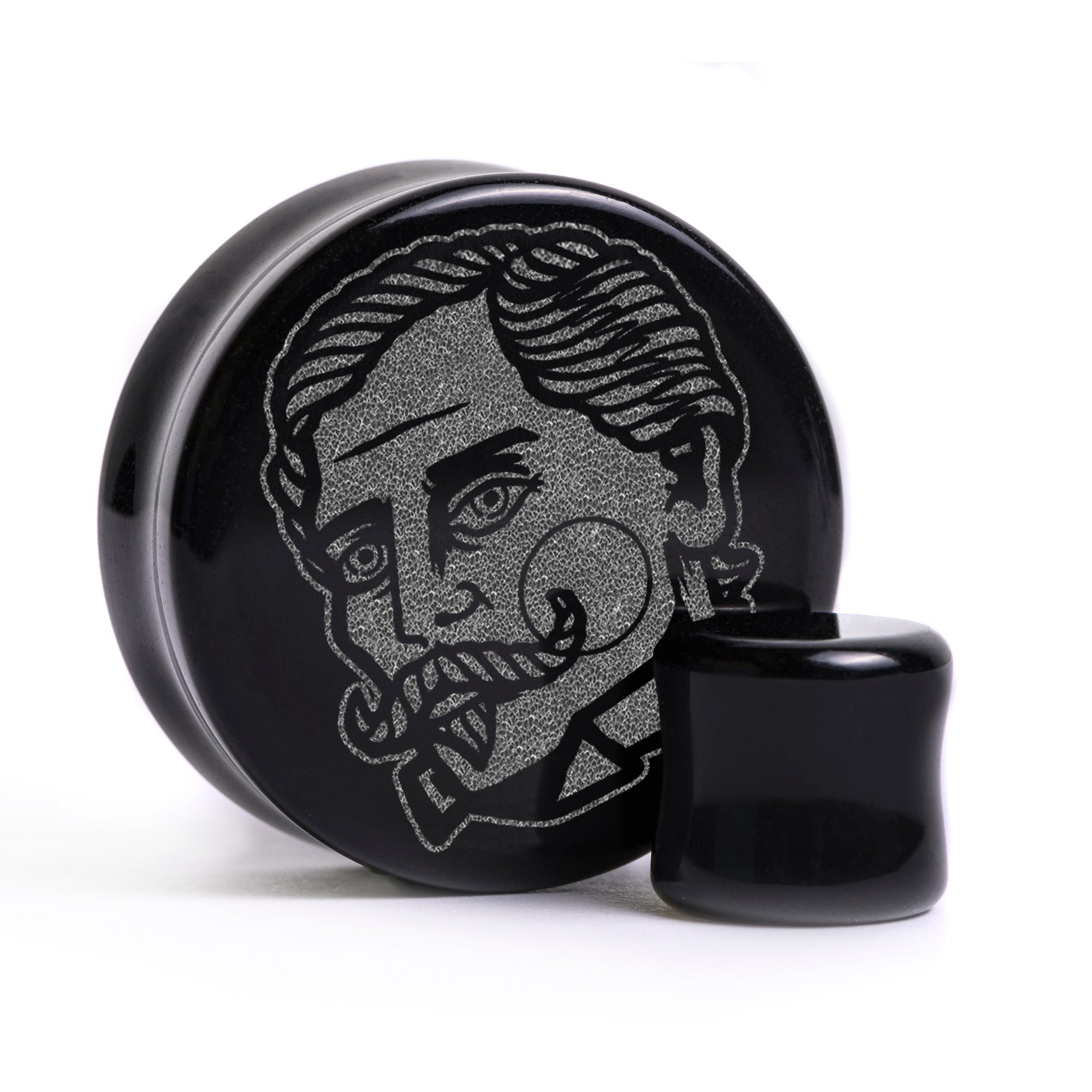 Gent Tattoo Plug / Gauge - Black Glass | Flat Faced Double Flare - Lasered To Order In House At Custom Plugs HQ
