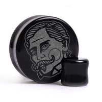Gent Tattoo Plug / Gauge - Black Glass | Flat Faced Double Flare - Lasered To Order In House At Custom Plugs HQ