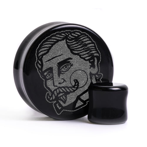 Gent Tattoo Plug / Gauge - Schwarzes Glas | Doppelaufgeweitet mit flachem Gesicht