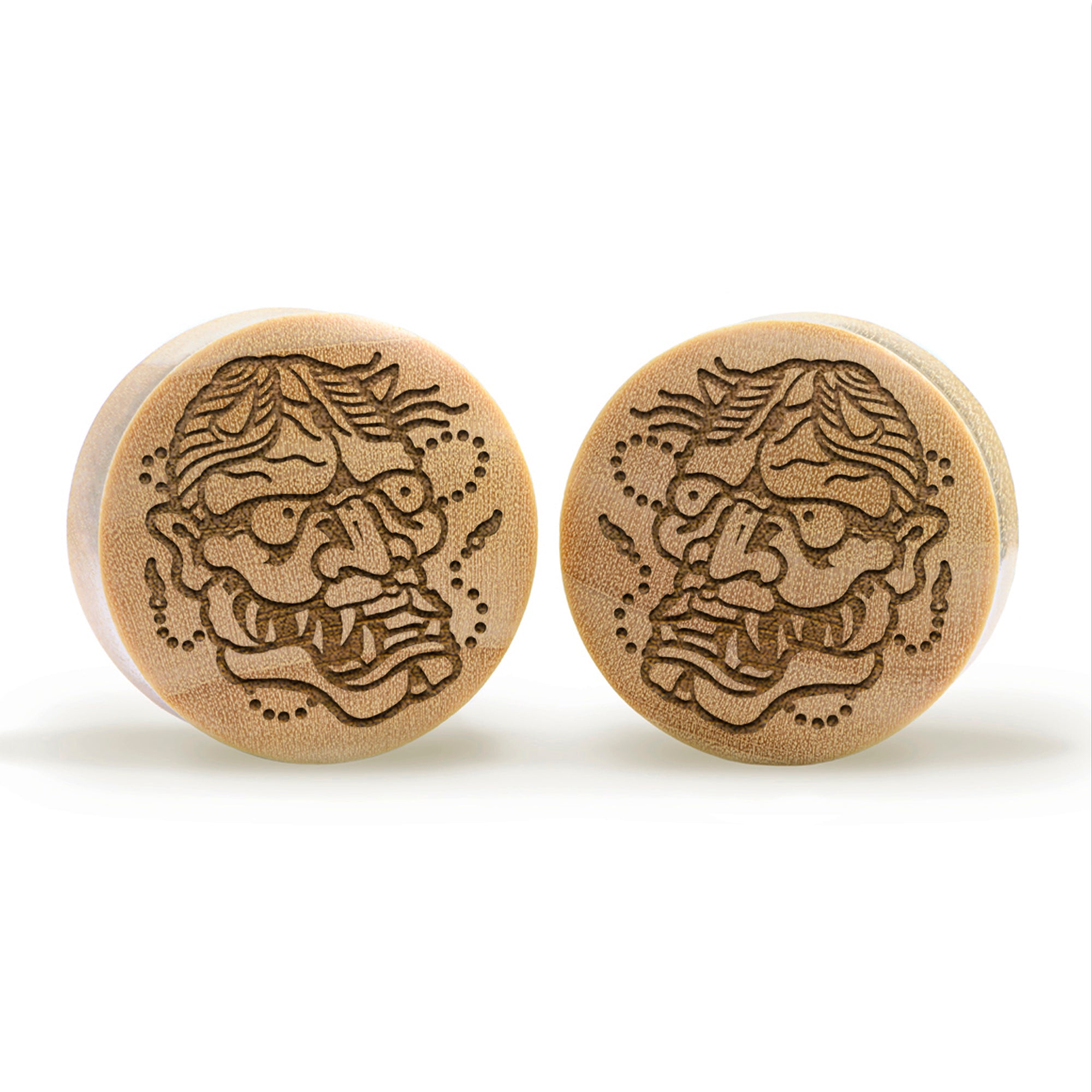 Hannya Mask Plug / Gauge - Krokodilholz | Konvexe Doppelaufgeweitet