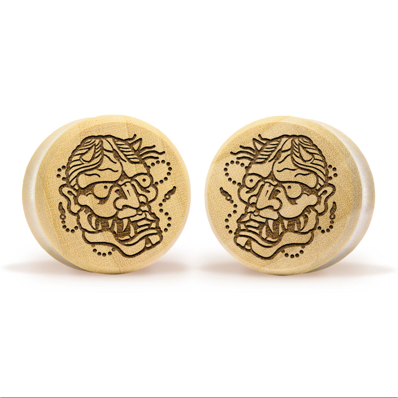 Plug Masque Hannya / Gauge - Bois de crocodile | Double flare à face plate
