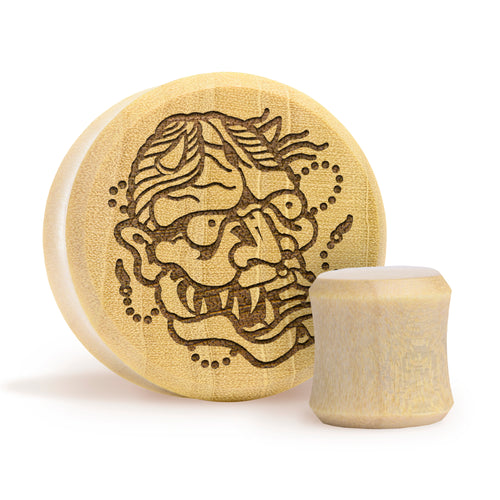 Hannya Mask Plug / Gauge - Crocodile Wood | Flat Faced Double Flare
