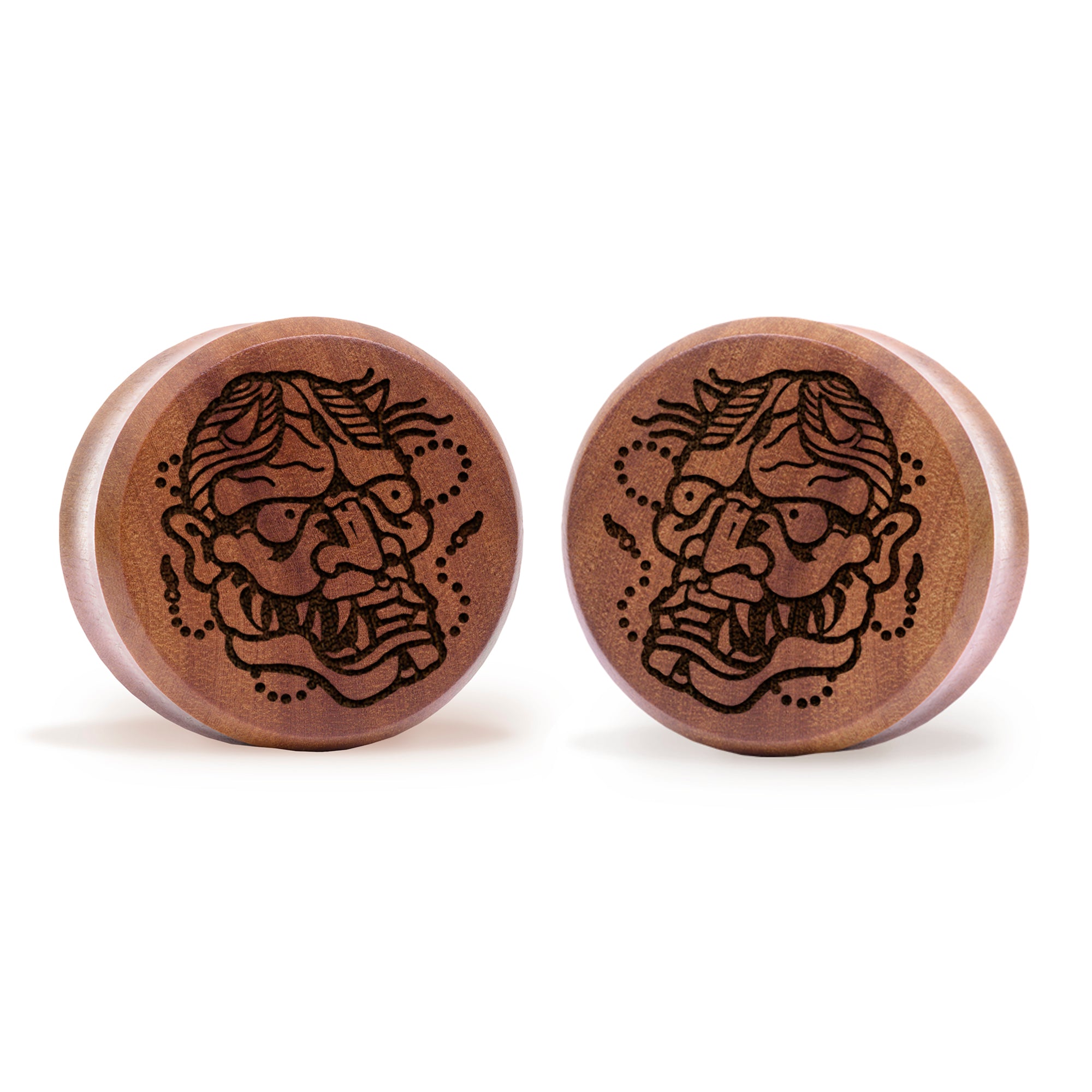 Hannya Mask Plug / Gauge - Saba Wood | Flat Faced Double Flare – Custom ...