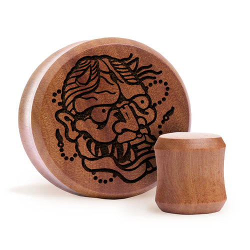 Hannya Mask Plug / Gauge - Saba Wood | Flat Faced Double Flare