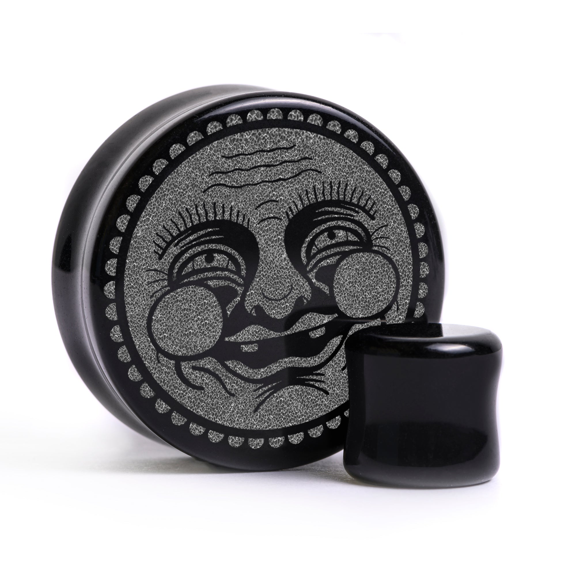 Happy Face Plug / Gauge - Black Glass | Flat Faced Double Flare