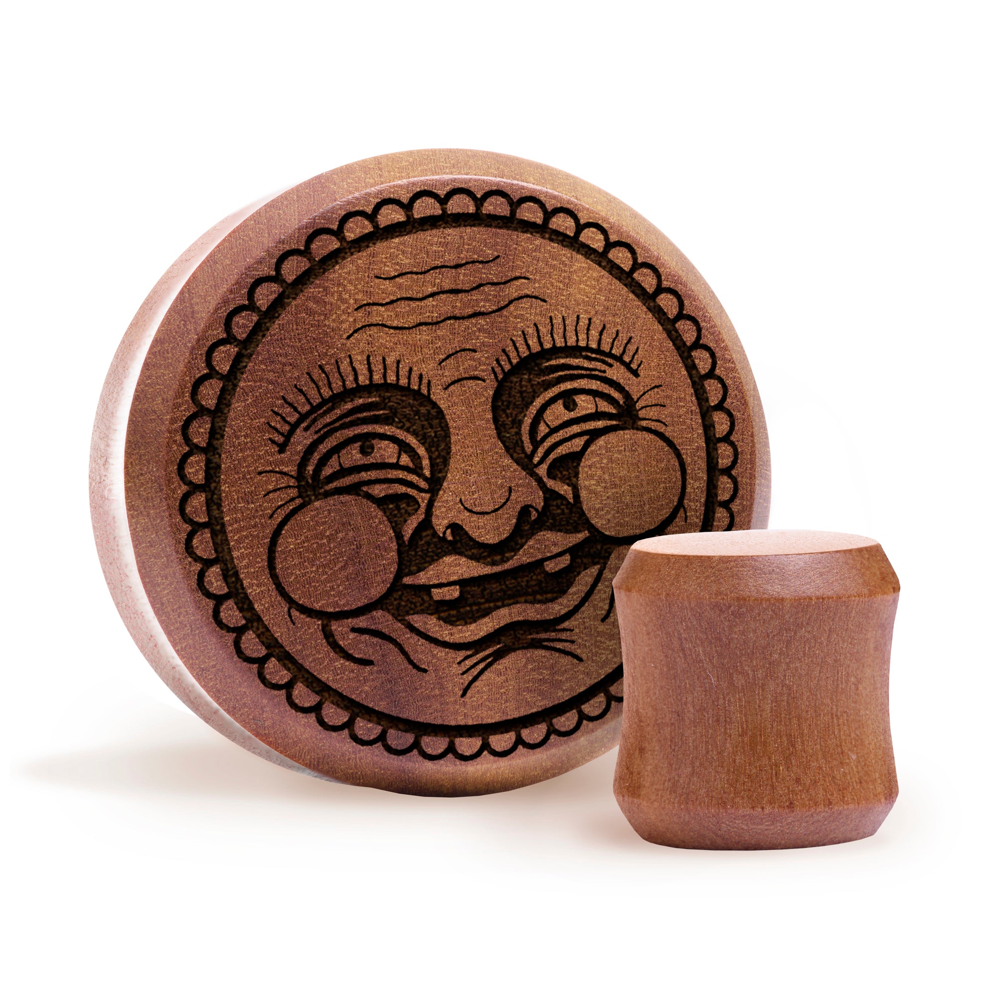 Happy Face Plug / Gauge - Saba Wood | Flat Faced Double Flare