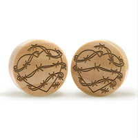 Barbed Wire Heart Plug / Gauge - Crocodile Wood | Convex Double Flare - Lasered To Order In House At Custom Plugs HQ