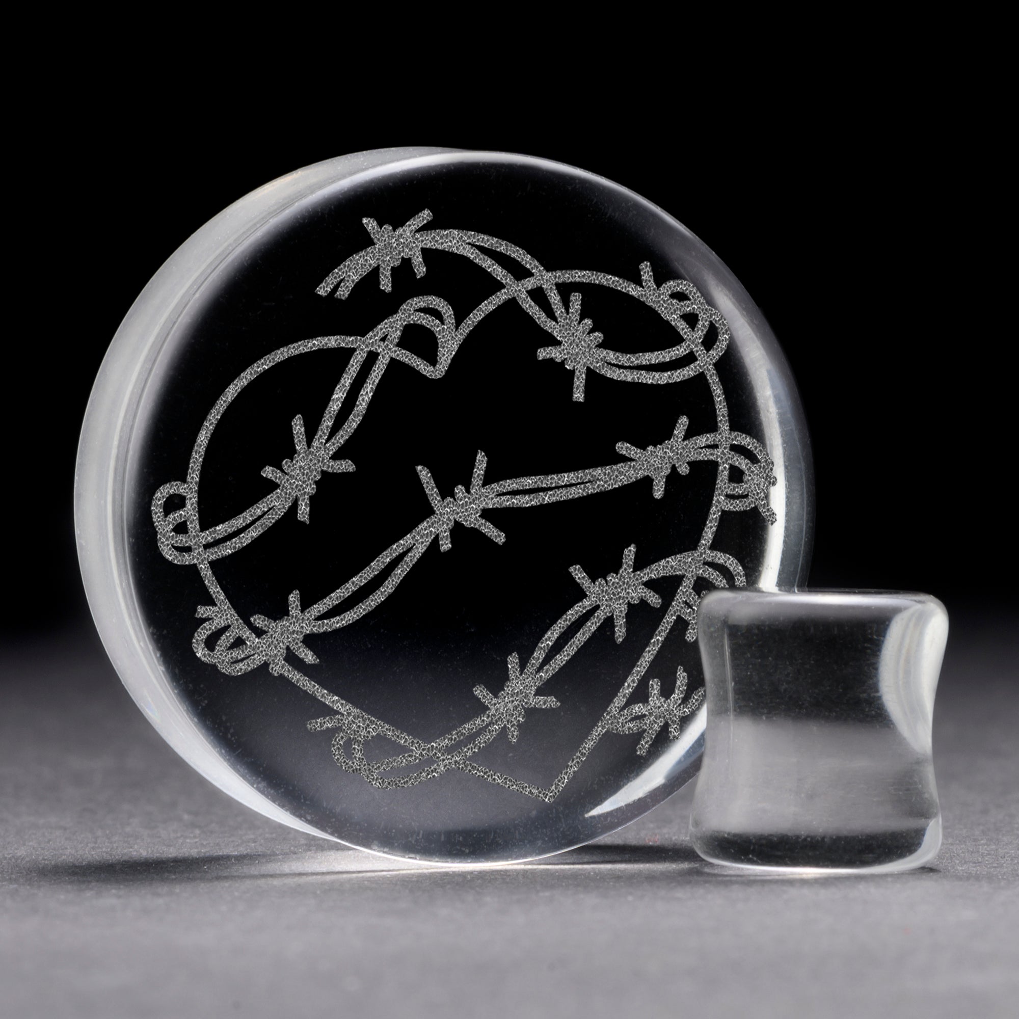 Barbed Wire Heart Plug / Gauge - Clear Glass | Flat Faced Double Flare