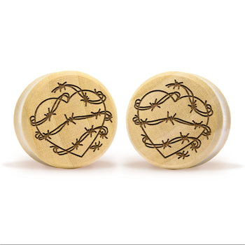 Barbed Wire Heart Plug / Gauge - Crocodile Wood | Flat Faced Double Flare