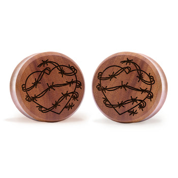 Barbed Wire Heart Plug / Gauge - Saba Wood | Flat Faced Double Flare