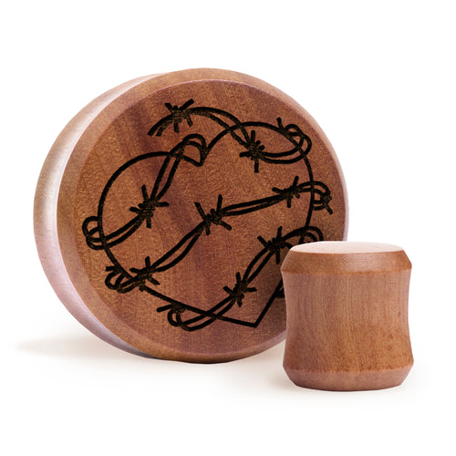Barbed Wire Heart Plug / Gauge - Saba Wood | Flat Faced Double Flare